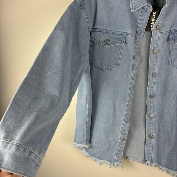 Women’s Denim Shirt Shacket Button Down Long Sleeves Sz L Cozy Oversized NWT - Picture 3 of 9